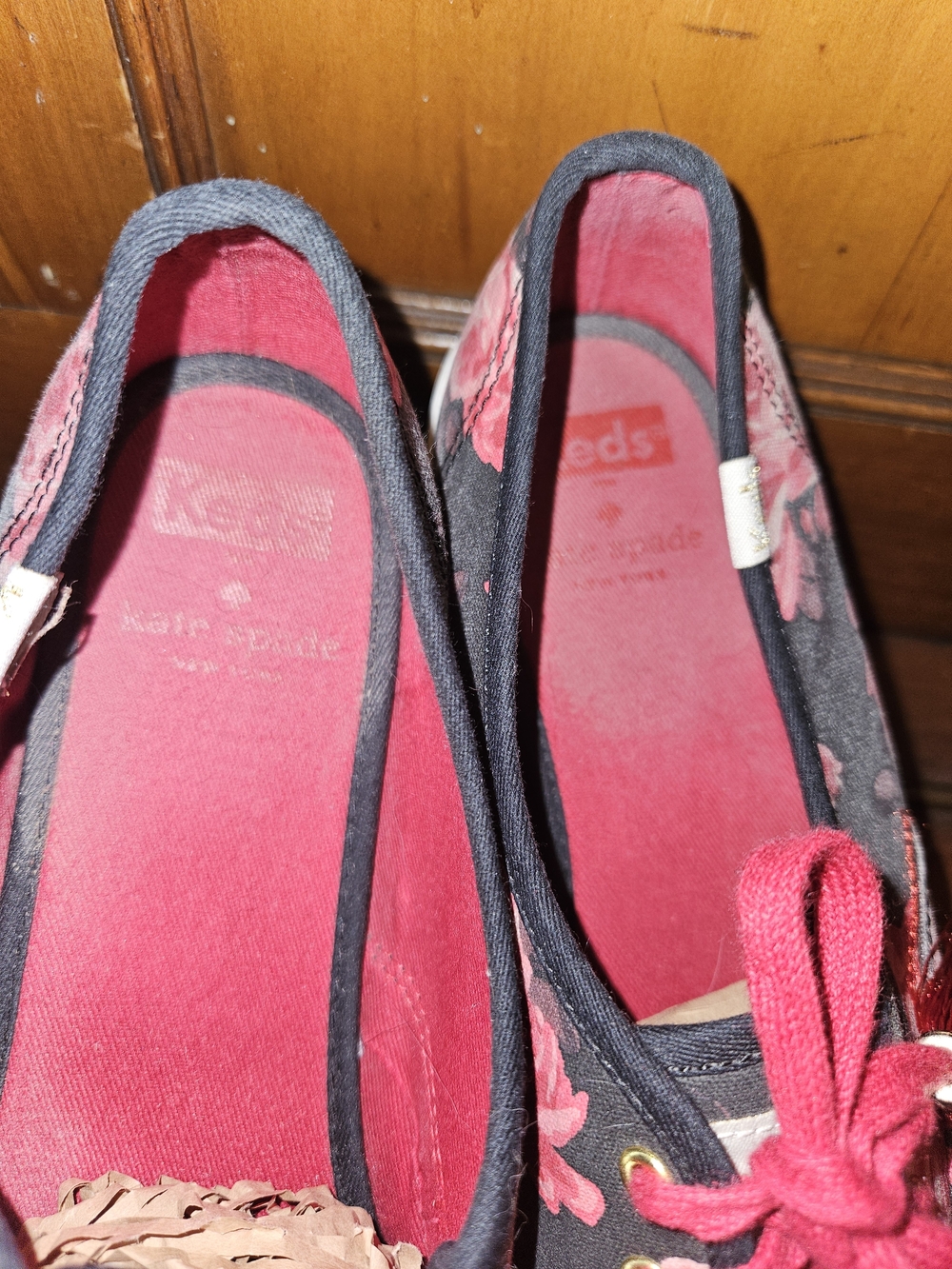 kate spade Black Sneakers with Red Floral Print and Red Tassels - Picture 12 of 14